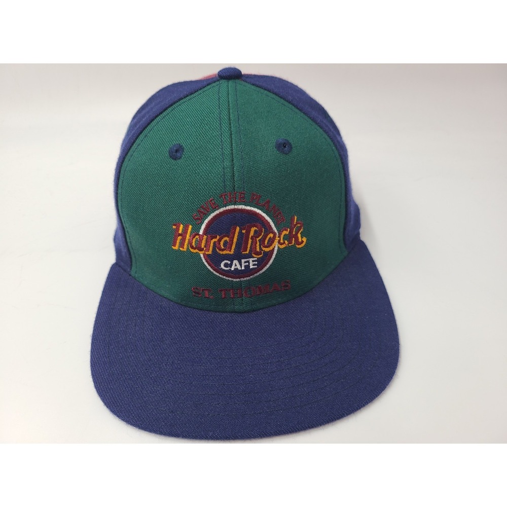 Vintage Hard Rock Cafe St Thomas Snapback Hat Cap Wool Blend Men Green Blue Red